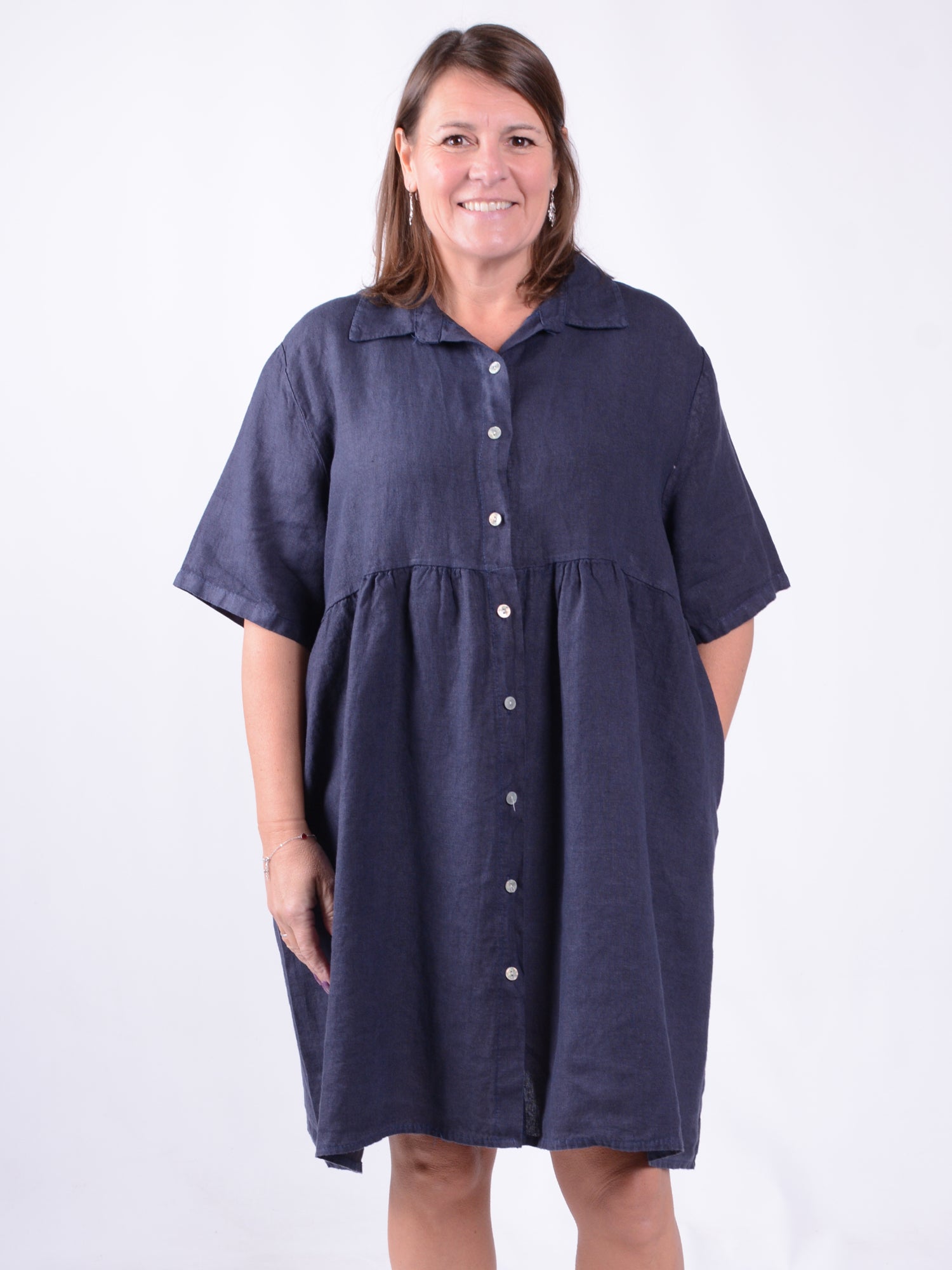 Linen Button Through Tunic Dress - 13150, , Pure Plus Clothing, Lagenlook Clothing, Plus Size Fashion, Over 50 Fashion