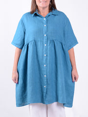 Linen Button Through Tunic Dress - 13150, , Pure Plus Clothing, Lagenlook Clothing, Plus Size Fashion, Over 50 Fashion