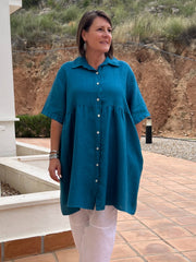 Linen Button Through Tunic Dress - 13150 Linen, , Pure Plus Clothing, Lagenlook Clothing, Plus Size Fashion, Over 50 Fashion