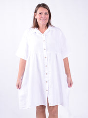 Linen Button Through Tunic Dress - 13150, , Pure Plus Clothing, Lagenlook Clothing, Plus Size Fashion, Over 50 Fashion