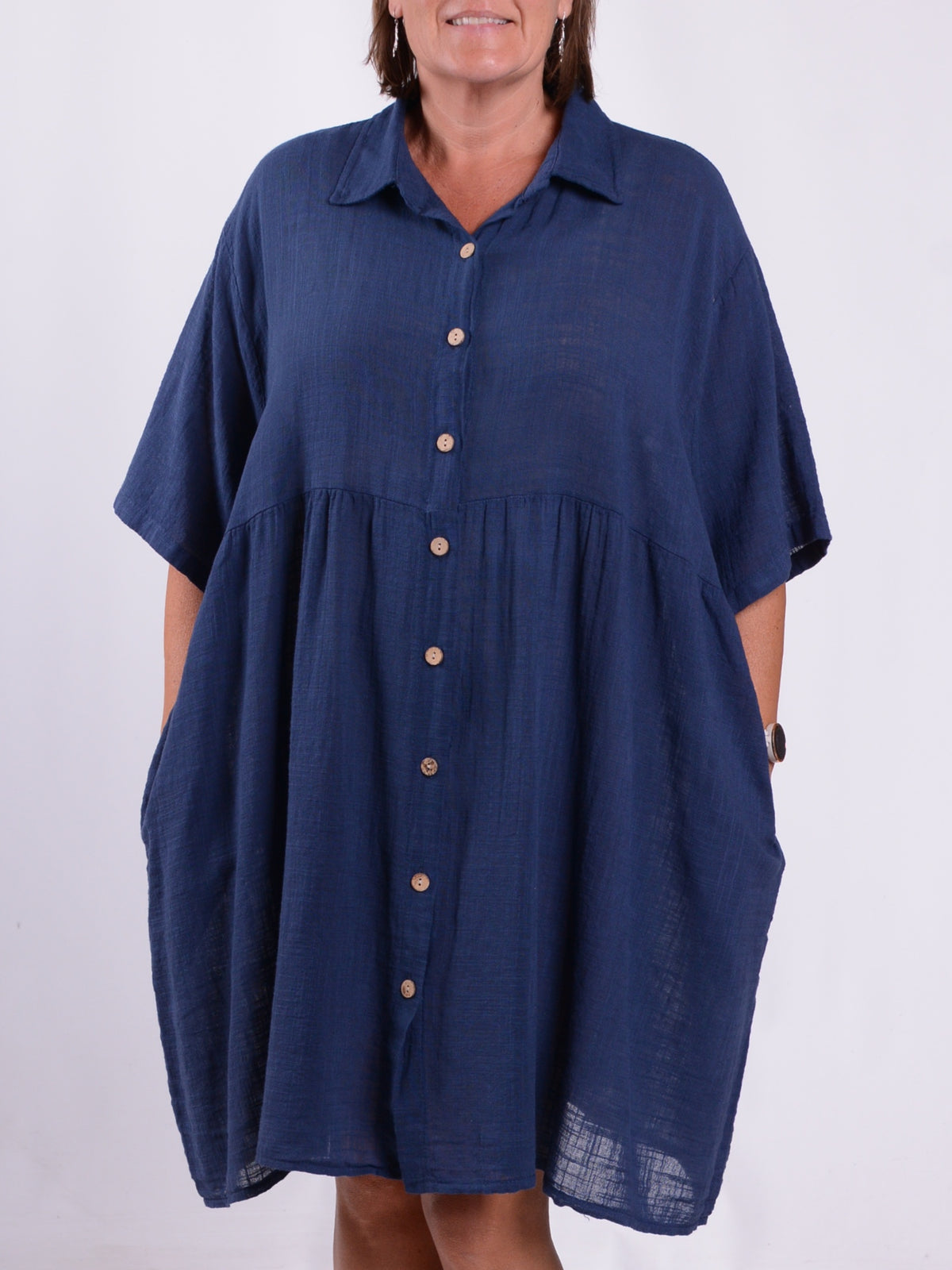 Lightweight Cotton Button Through Tunic Dress - 13150, , Pure Plus Clothing, Lagenlook Clothing, Plus Size Fashion, Over 50 Fashion