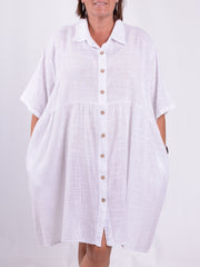 Lightweight Cotton Button Through Tunic Dress - 13150