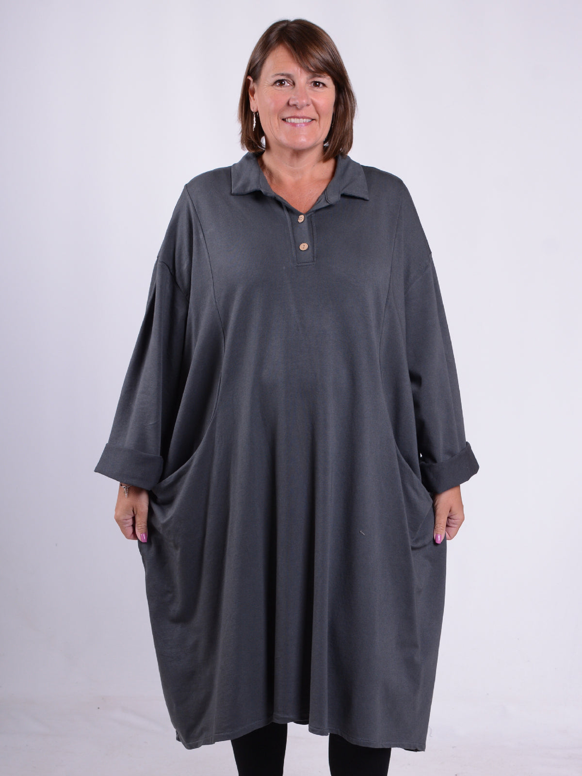 Lagenlook Shirt Dress With Pockets - 13152, Dresses, Pure Plus Clothing, Lagenlook Clothing, Plus Size Fashion, Over 50 Fashion