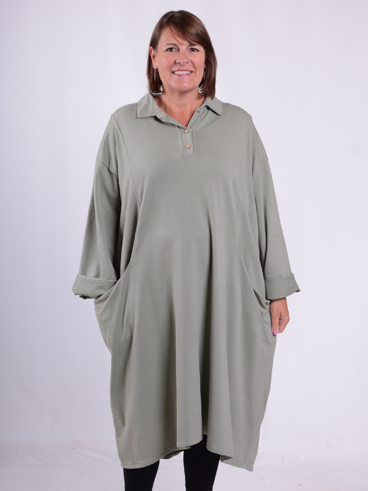 Lagenlook Shirt Dress With Pockets - 13152, Dresses, Pure Plus Clothing, Lagenlook Clothing, Plus Size Fashion, Over 50 Fashion