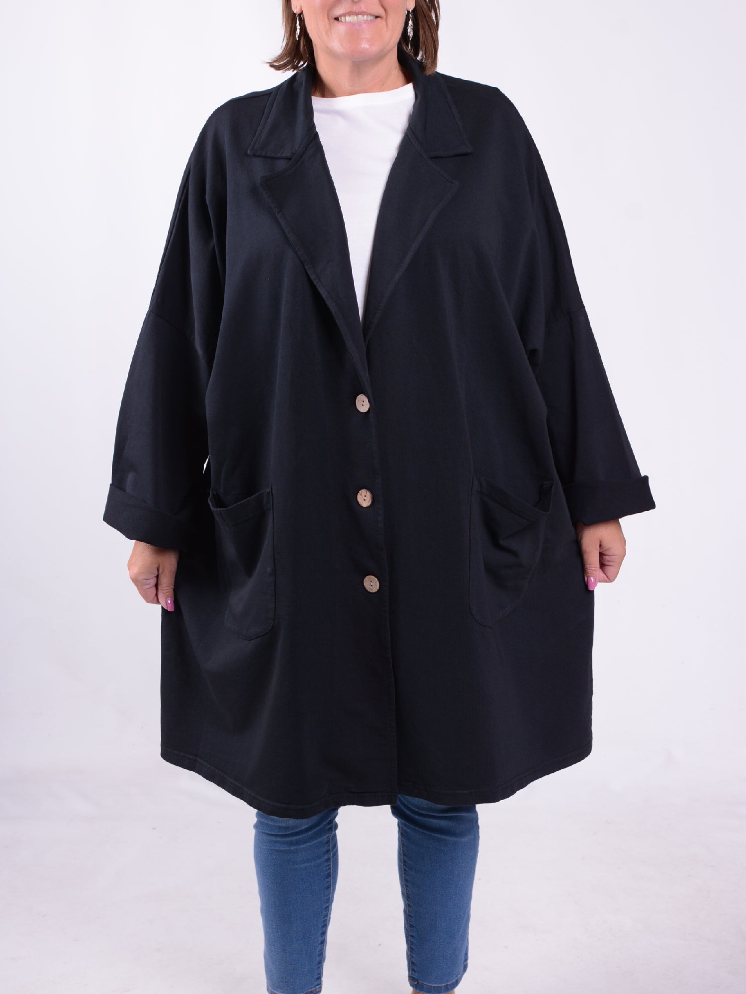 Lagenlook Jersey Cotton Collared Jacket - 13189, , Pure Plus Clothing, Lagenlook Clothing, Plus Size Fashion, Over 50 Fashion