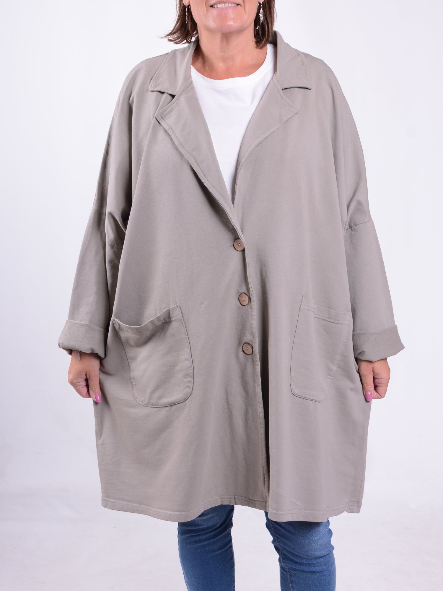 Lagenlook Jersey Cotton Collared Jacket - 13189, , Pure Plus Clothing, Lagenlook Clothing, Plus Size Fashion, Over 50 Fashion