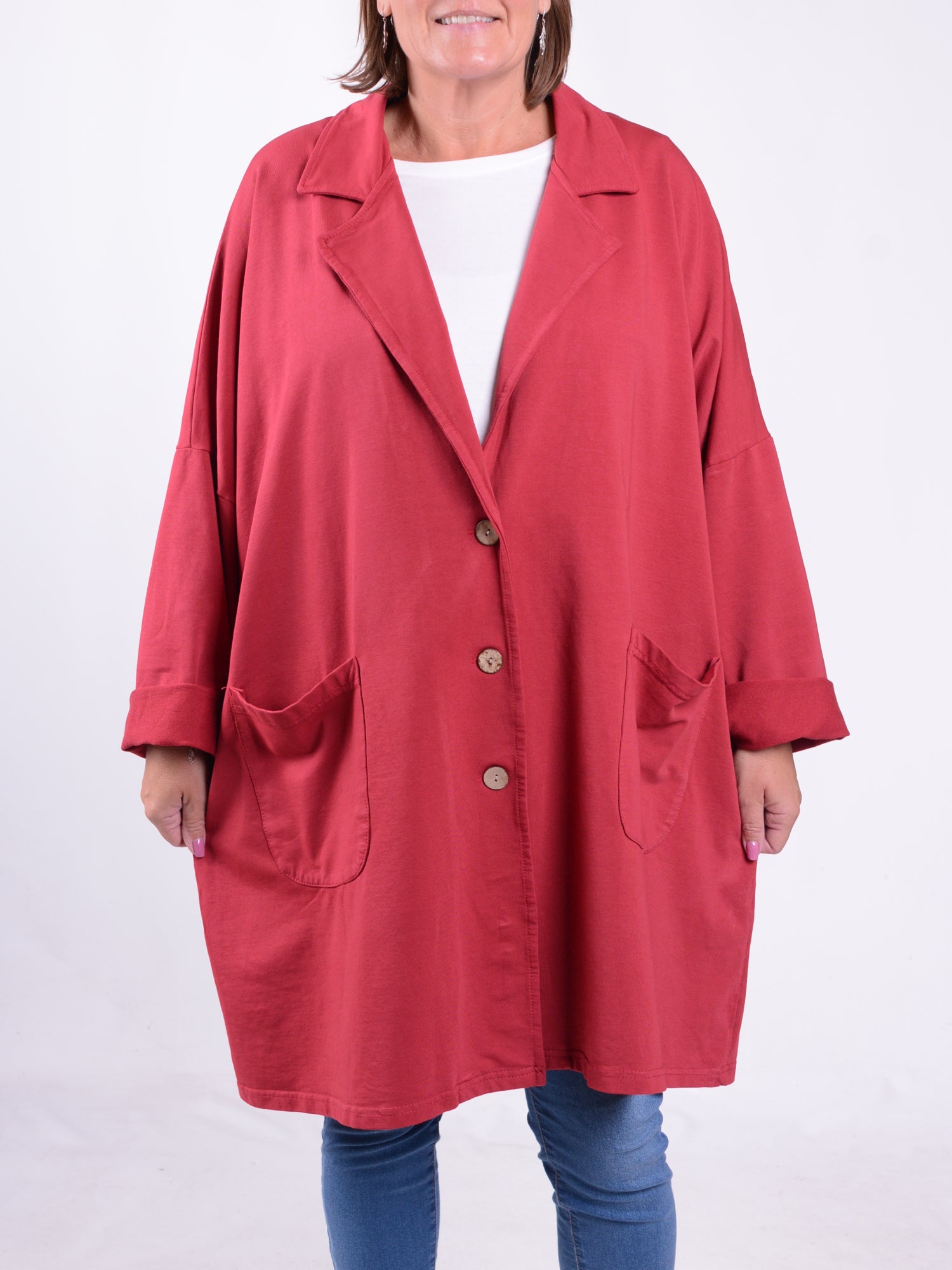 Lagenlook Jersey Cotton Collared Jacket - 13189, , Pure Plus Clothing, Lagenlook Clothing, Plus Size Fashion, Over 50 Fashion