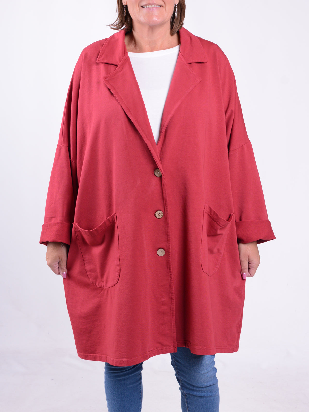 Lagenlook Jersey Cotton Collared Jacket - 13189, , Pure Plus Clothing, Lagenlook Clothing, Plus Size Fashion, Over 50 Fashion