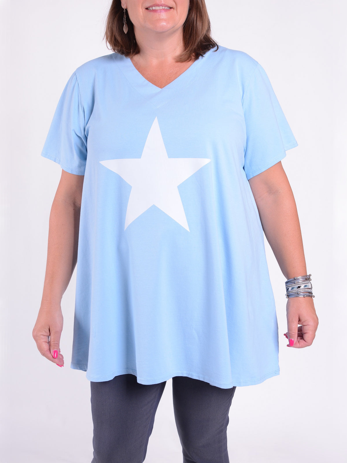 Basic Cotton Swing T Shirt  V Neck - 10520 STAR, Tops & Shirts, Pure Plus Clothing, Lagenlook Clothing, Plus Size Fashion, Over 50 Fashion