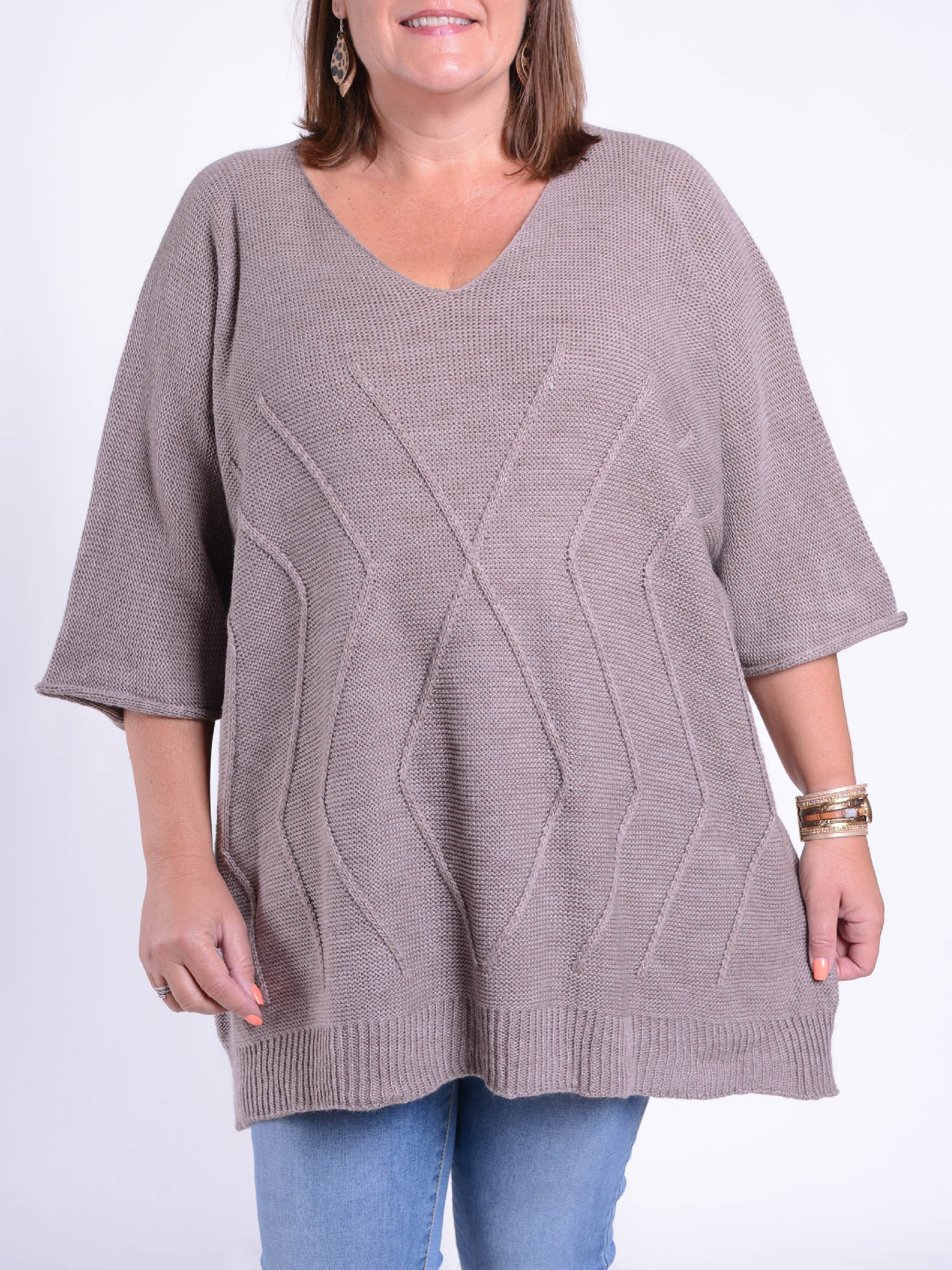 Stitched V Jumper - P34, Jumpers & Cardigans, Pure Plus Clothing, Lagenlook Clothing, Plus Size Fashion, Over 50 Fashion
