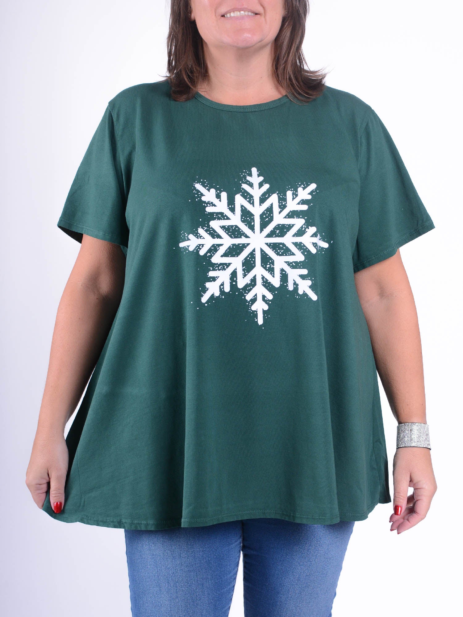 Christmas Swing Tee SNOWFLAKE - 10516, , Pure Plus Clothing, Lagenlook Clothing, Plus Size Fashion, Over 50 Fashion