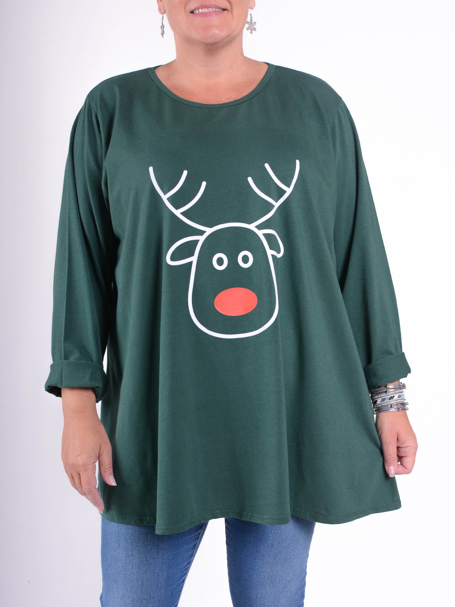 Cotton Swing Top Round Neck Long Sleeve - 20516 RUDOLPH, Tops & Shirts, Pure Plus Clothing, Lagenlook Clothing, Plus Size Fashion, Over 50 Fashion