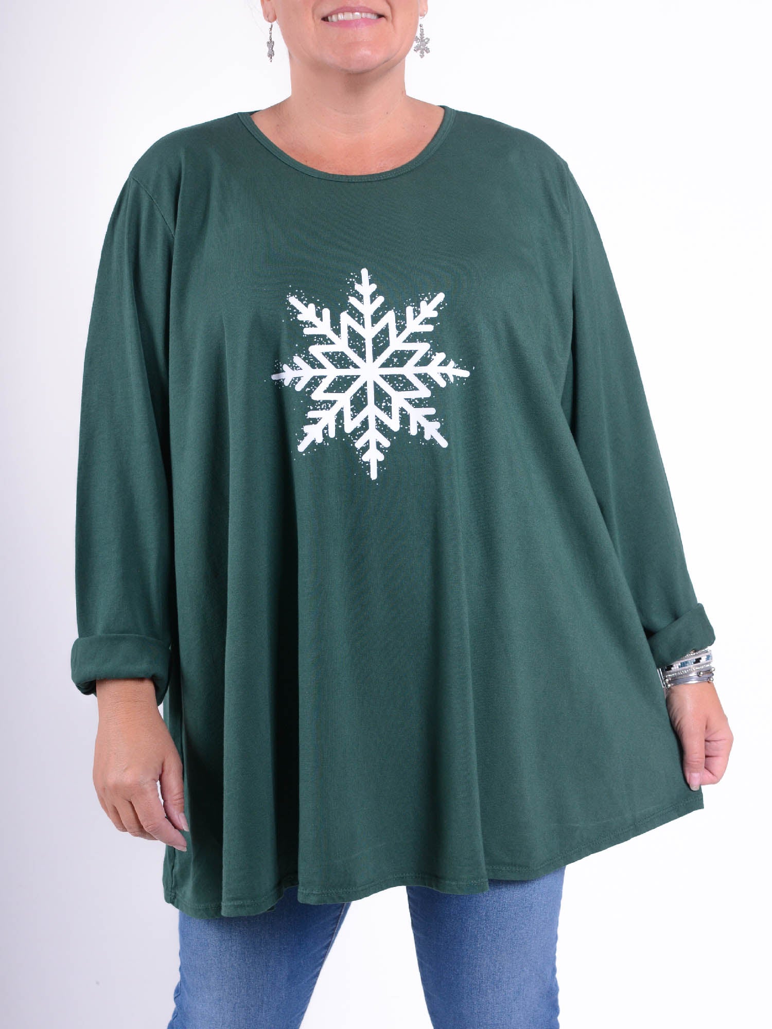 Cotton Swing Top Round Neck Long Sleeve - 20516 SNOWFLAKE, Tops & Shirts, Pure Plus Clothing, Lagenlook Clothing, Plus Size Fashion, Over 50 Fashion
