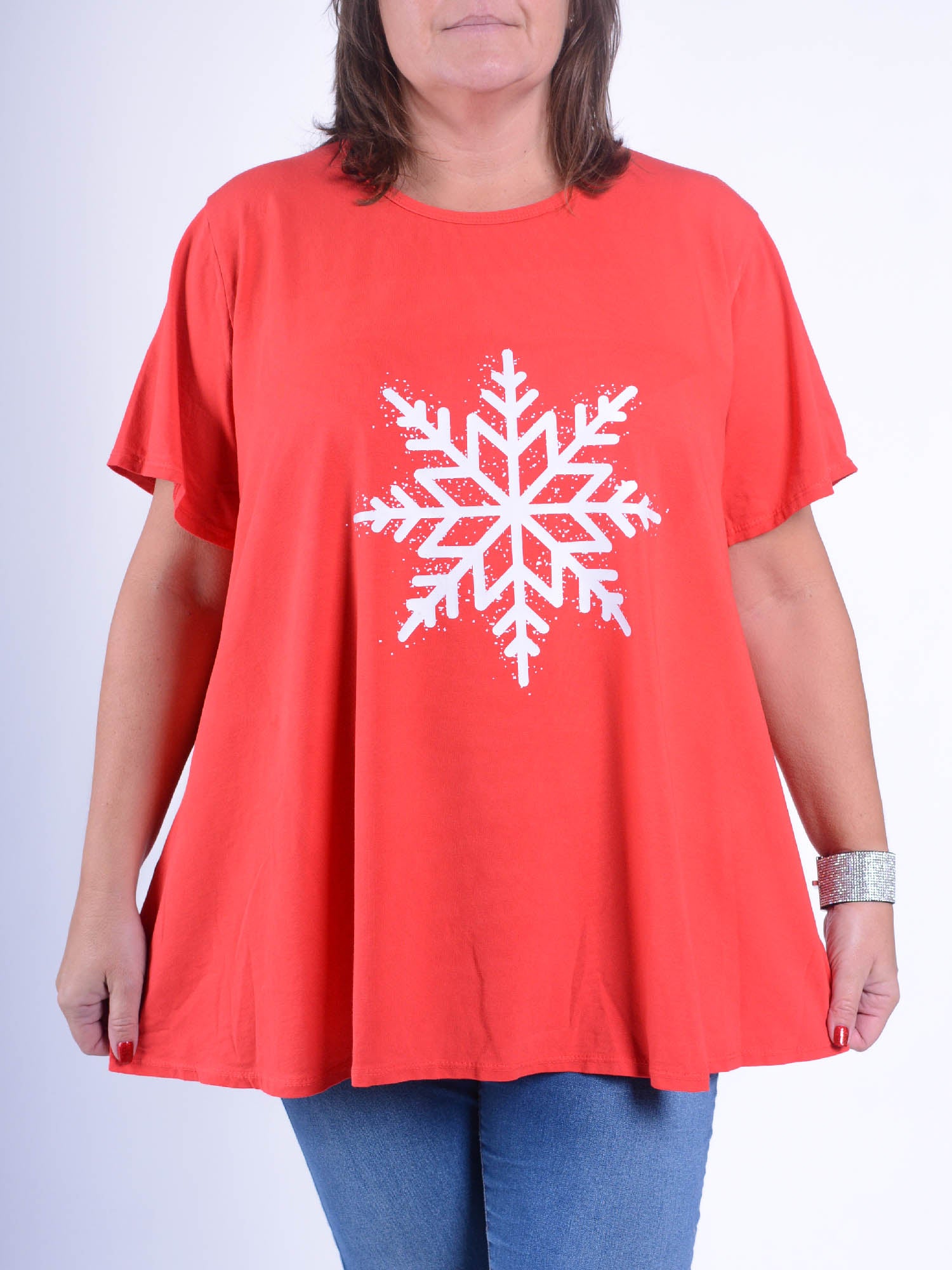 Christmas Swing Tee SNOWFLAKE - 10516, , Pure Plus Clothing, Lagenlook Clothing, Plus Size Fashion, Over 50 Fashion