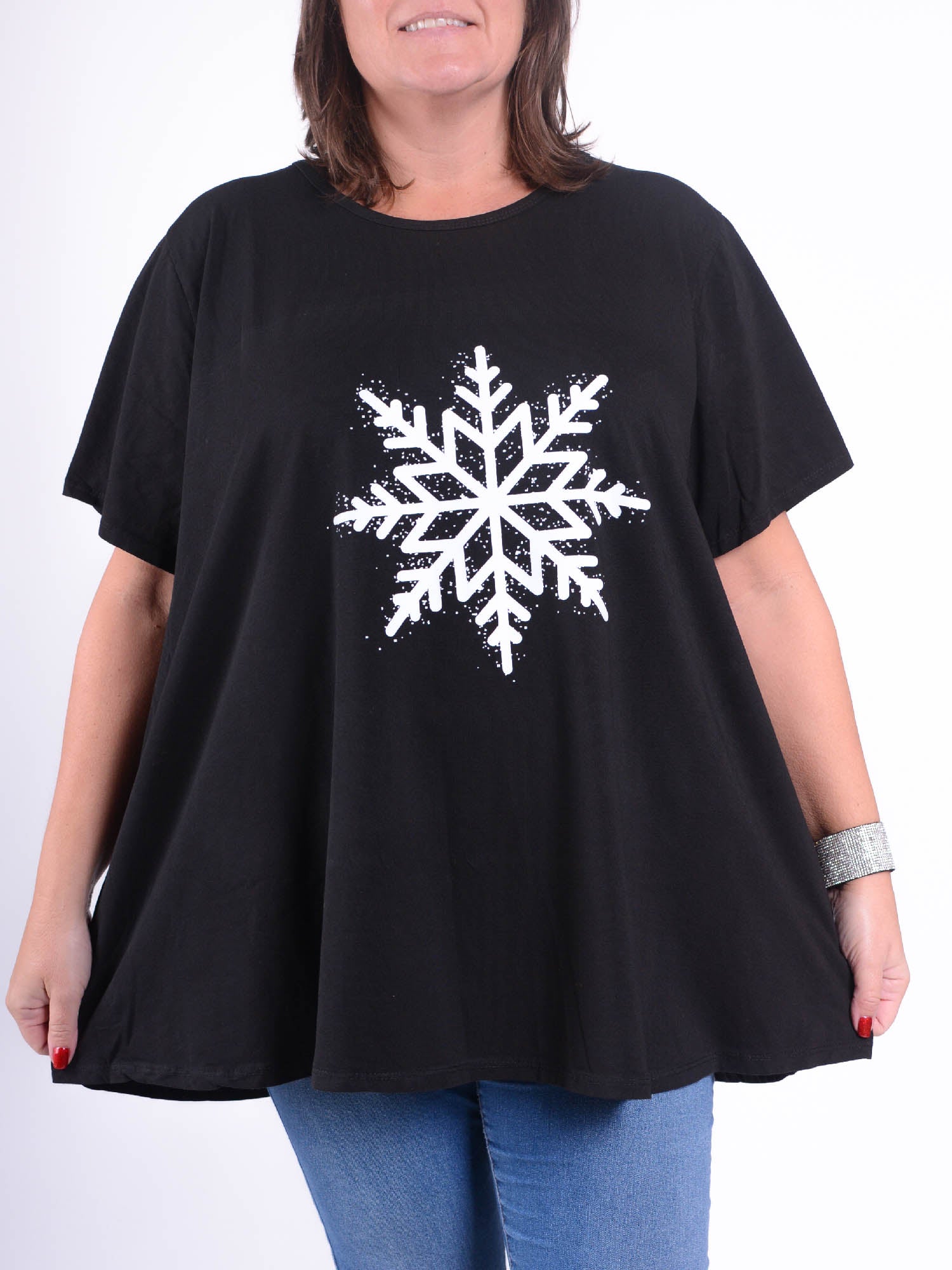 Christmas Swing Tee SNOWFLAKE - 10516, , Pure Plus Clothing, Lagenlook Clothing, Plus Size Fashion, Over 50 Fashion