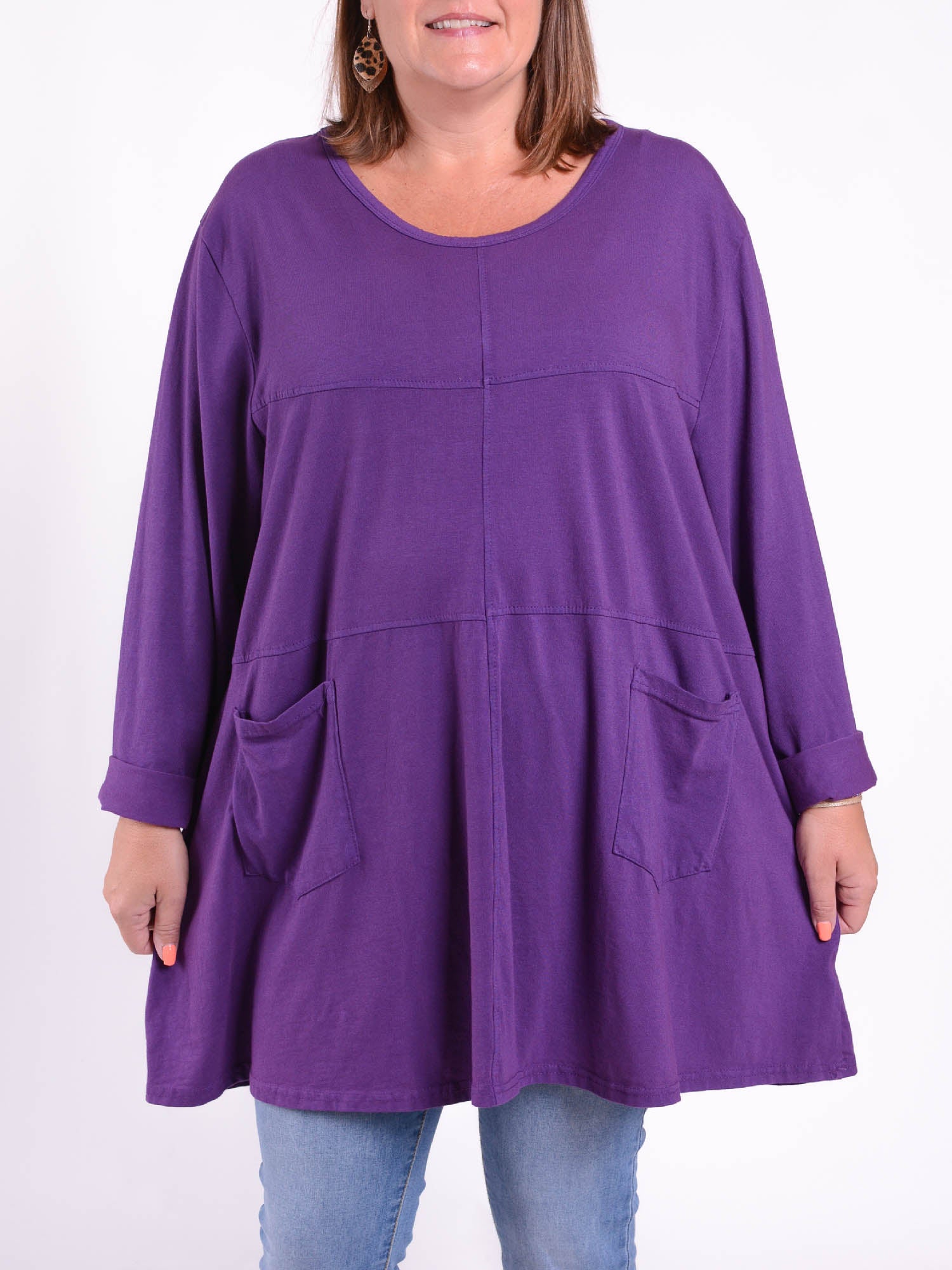 Long Sleeved Stitch Tunic Top - 105151 Cotton, Tops & Shirts, Pure Plus Clothing, Lagenlook Clothing, Plus Size Fashion, Over 50 Fashion