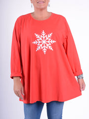 Cotton Swing Top Round Neck Long Sleeve - 20516 SNOWFLAKE, Tops & Shirts, Pure Plus Clothing, Lagenlook Clothing, Plus Size Fashion, Over 50 Fashion