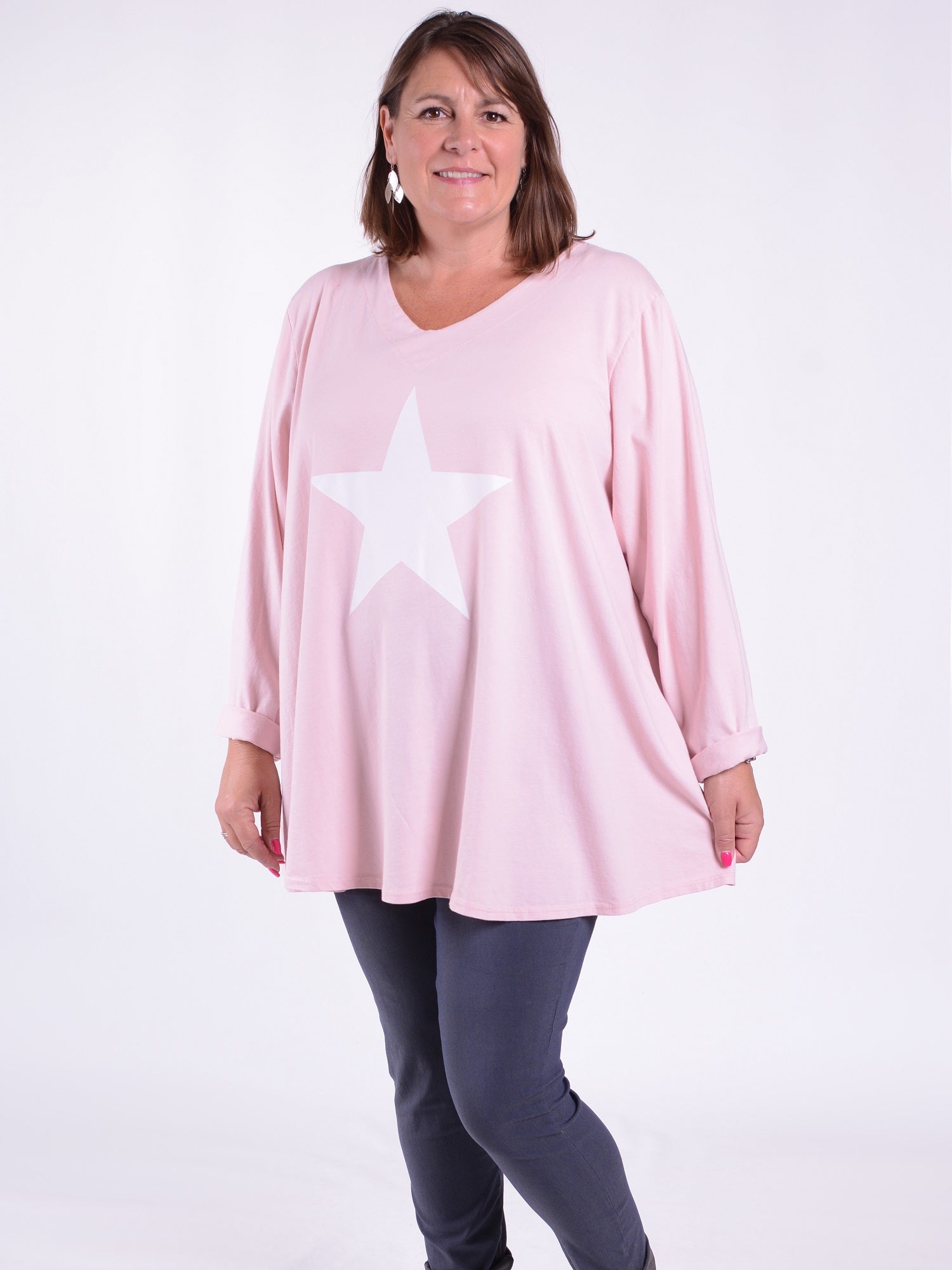 Cotton Swing Tee Shirt Long Sleeve - 20520 STAR, Tops & Shirts, Pure Plus Clothing, Lagenlook Clothing, Plus Size Fashion, Over 50 Fashion