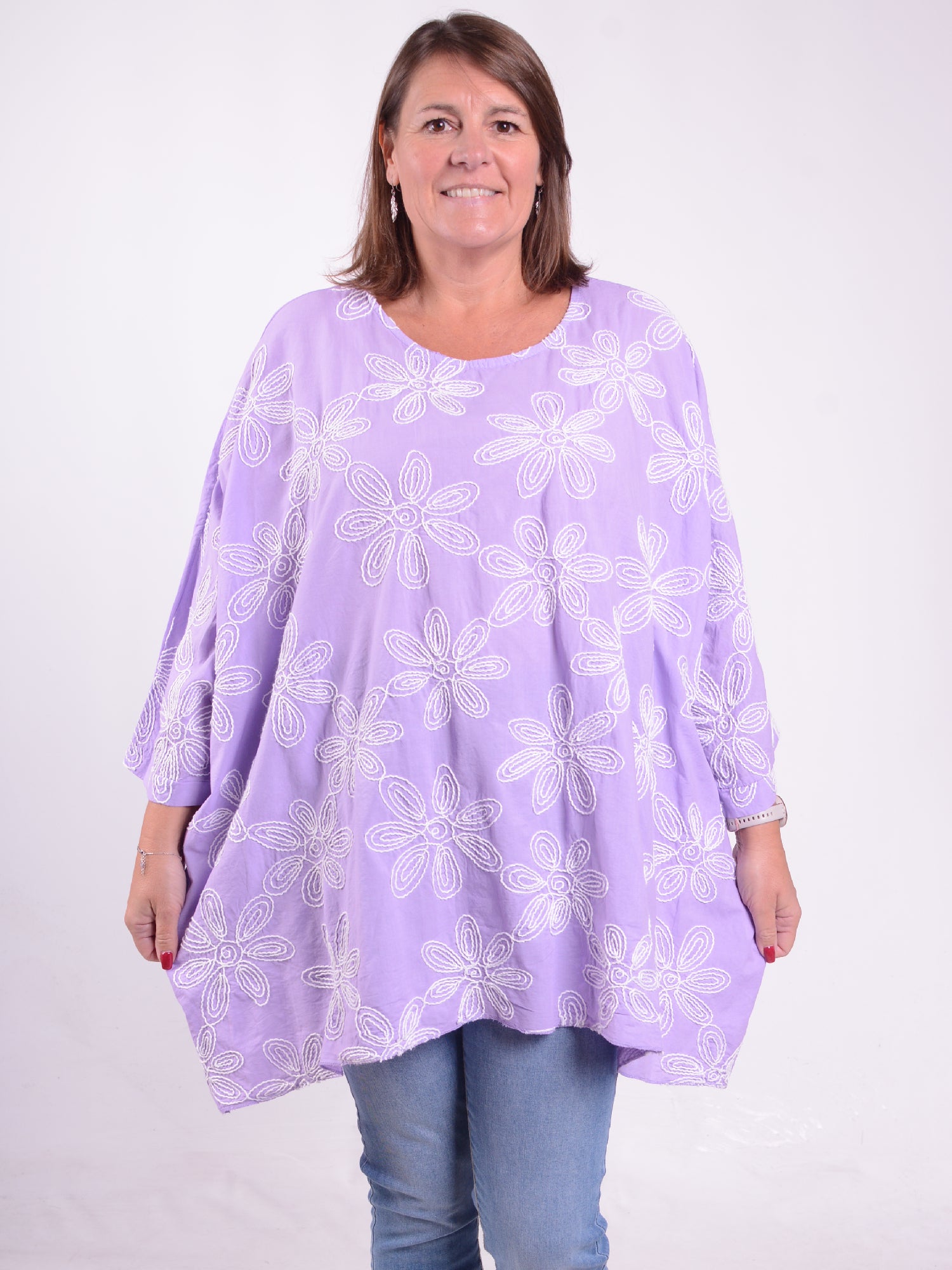 Lagenlook Cotton Embroidered Tunic - 26051, , Pure Plus Clothing, Lagenlook Clothing, Plus Size Fashion, Over 50 Fashion