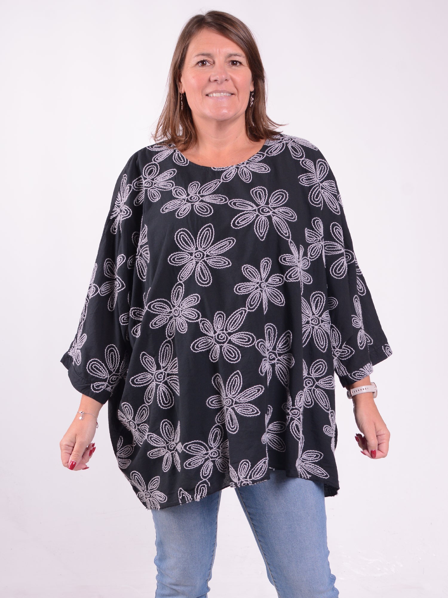 Lagenlook Cotton Embroidered Tunic - 26051, , Pure Plus Clothing, Lagenlook Clothing, Plus Size Fashion, Over 50 Fashion