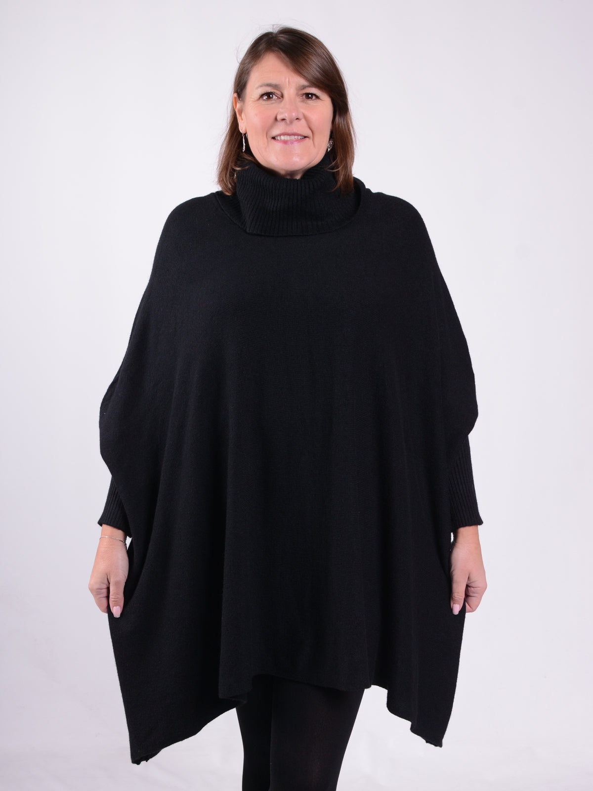Soft Knit Batwing Sleeve Poncho Jumper Polo Neck  -2692, , Pure Plus Clothing, Lagenlook Clothing, Plus Size Fashion, Over 50 Fashion
