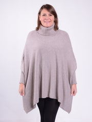 Soft Knit Batwing Sleeve Poncho Jumper Polo Neck  -2692