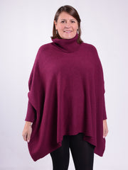 Soft Knit Batwing Sleeve Poncho Jumper Polo Neck  -2692