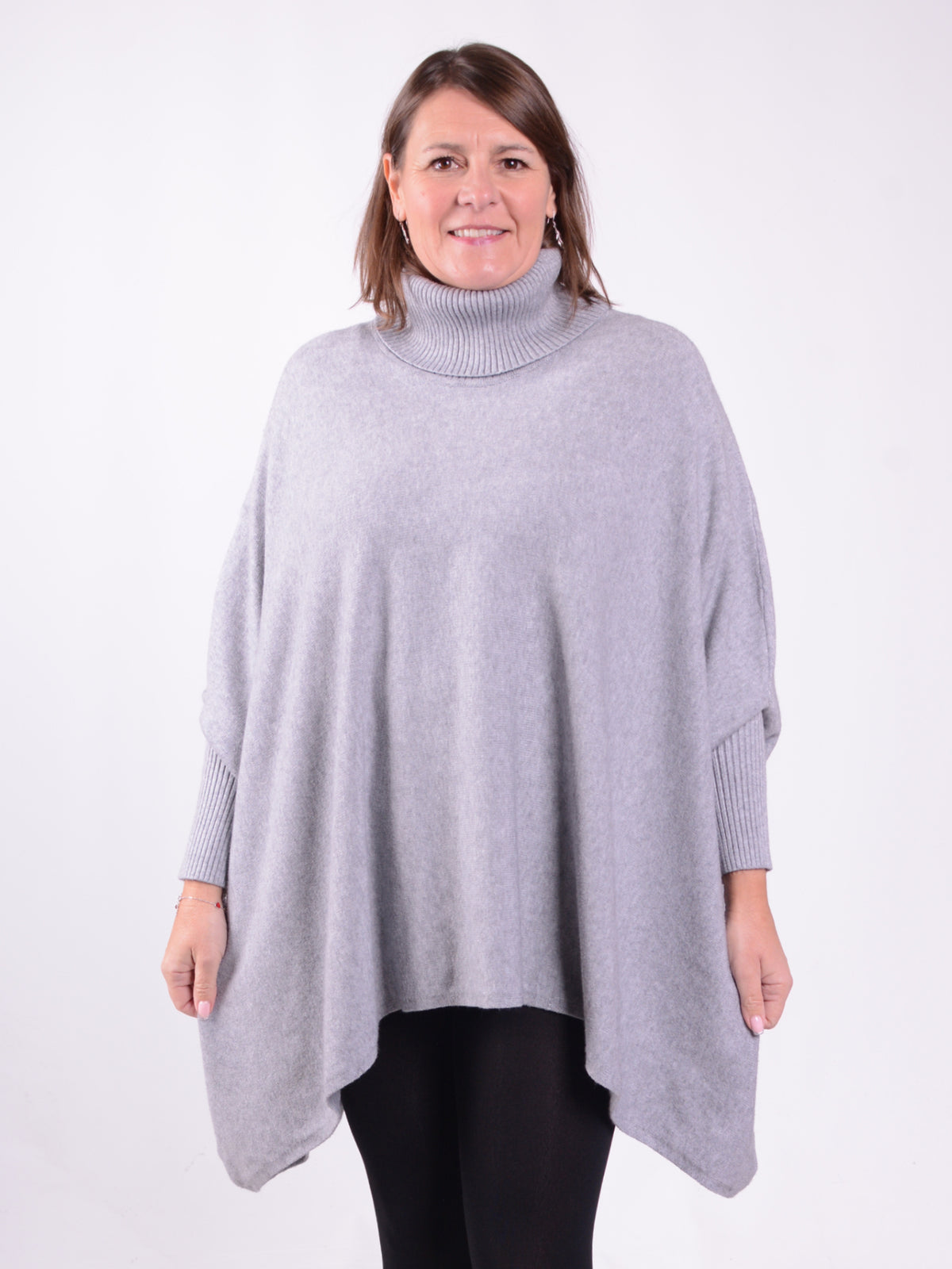Soft Knit Batwing Sleeve Poncho Jumper Polo Neck  -2692