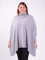 Soft Knit Batwing Sleeve Poncho Jumper Polo Neck  -2692