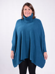 Soft Knit Batwing Sleeve Poncho Jumper Polo Neck  -2692