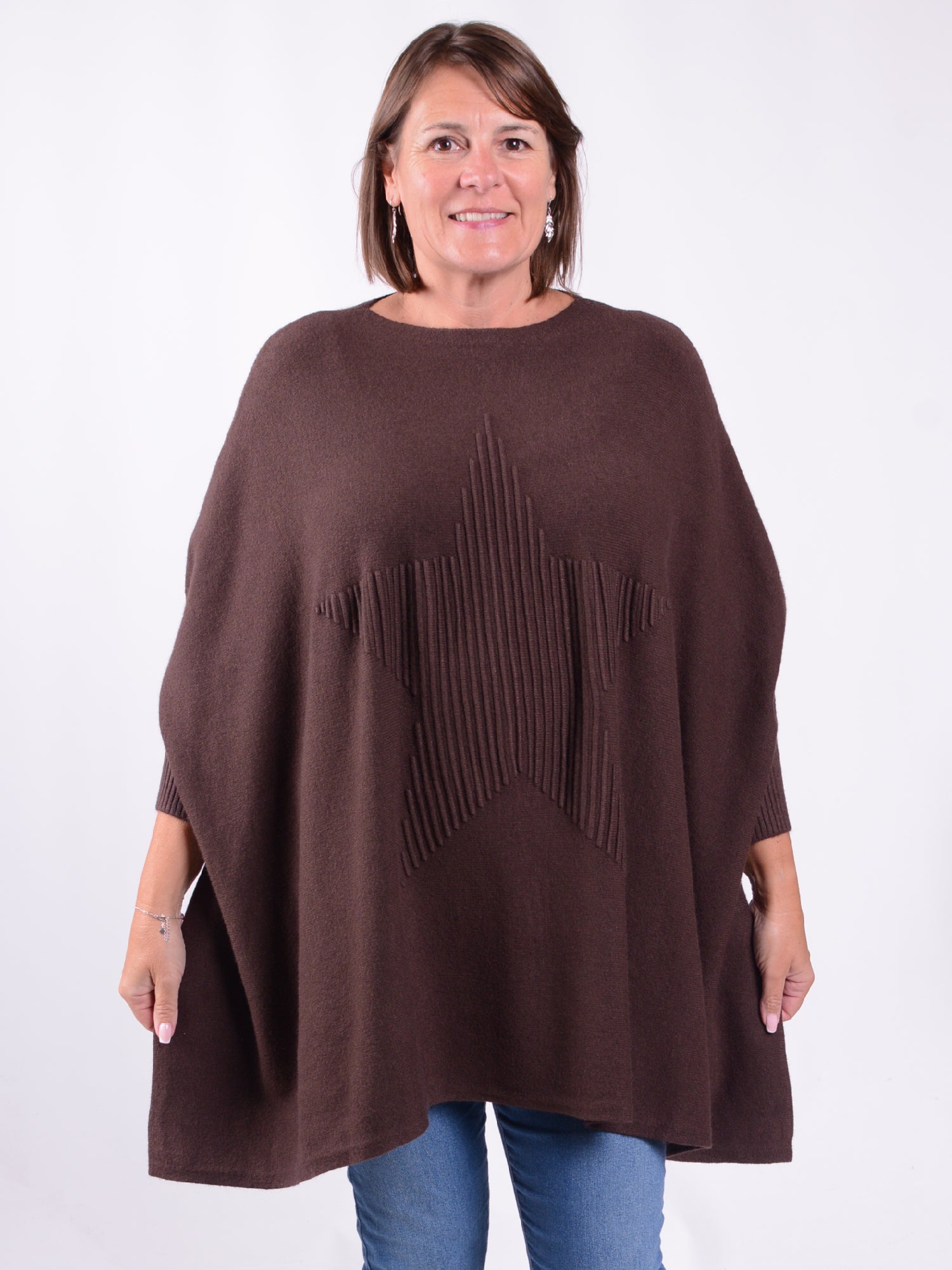 Soft Knit Batwing Sleeve Jumper with Star design - 3600, Jumpers & Cardigans, Pure Plus Clothing, Lagenlook Clothing, Plus Size Fashion, Over 50 Fashion