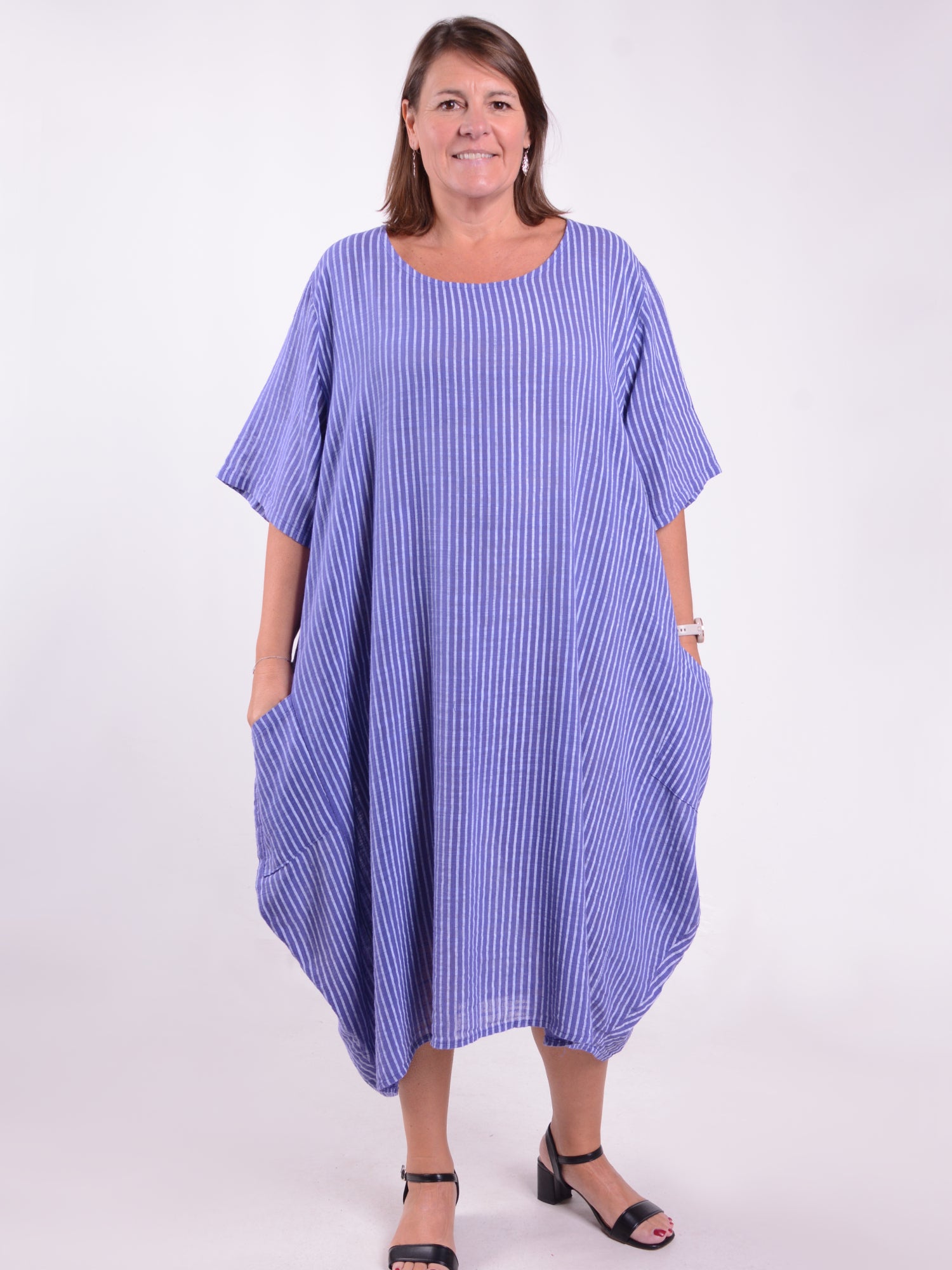 Striped Cotton Parachute Dress With Pockets - 9215 Stripe, Dresses, Pure Plus Clothing, Lagenlook Clothing, Plus Size Fashion, Over 50 Fashion