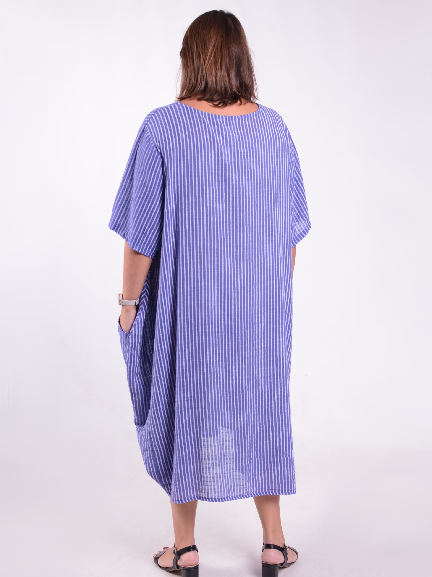 Striped Cotton Parachute Dress With Pockets - 9215 Stripe, Dresses, Pure Plus Clothing, Lagenlook Clothing, Plus Size Fashion, Over 50 Fashion