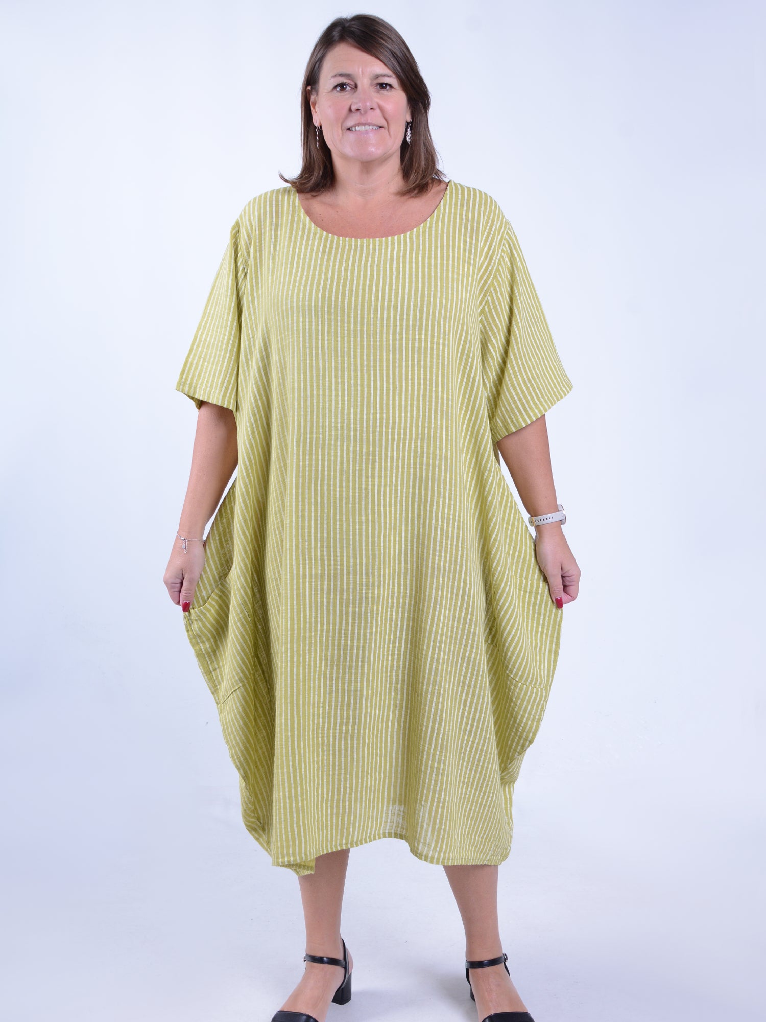 Striped Cotton Parachute Dress With Pockets - 9215 Stripe, Dresses, Pure Plus Clothing, Lagenlook Clothing, Plus Size Fashion, Over 50 Fashion