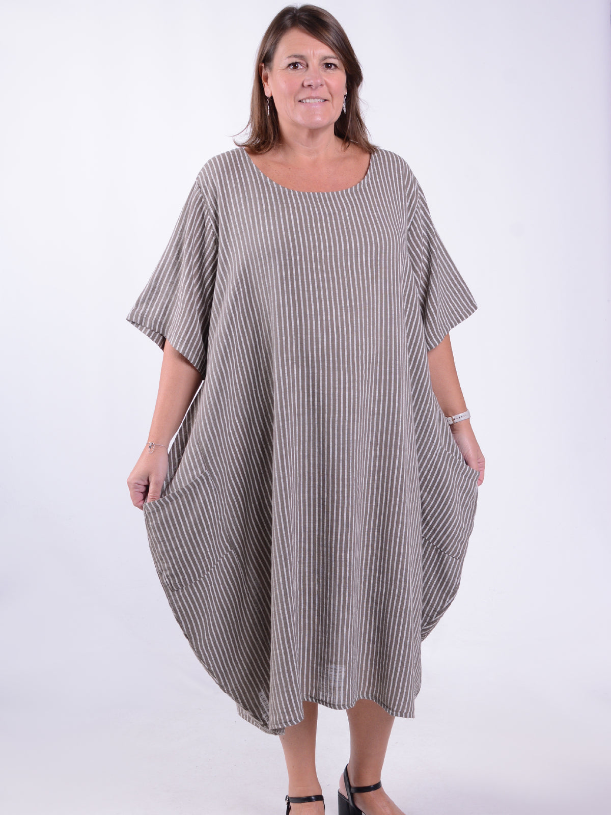 Striped Cotton Parachute Dress With Pockets - 9215 Stripe, Dresses, Pure Plus Clothing, Lagenlook Clothing, Plus Size Fashion, Over 50 Fashion