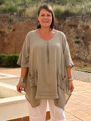 Lagenlook Pocket Detail Tunic Top - 9266, , Pure Plus Clothing, Lagenlook Clothing, Plus Size Fashion, Over 50 Fashion