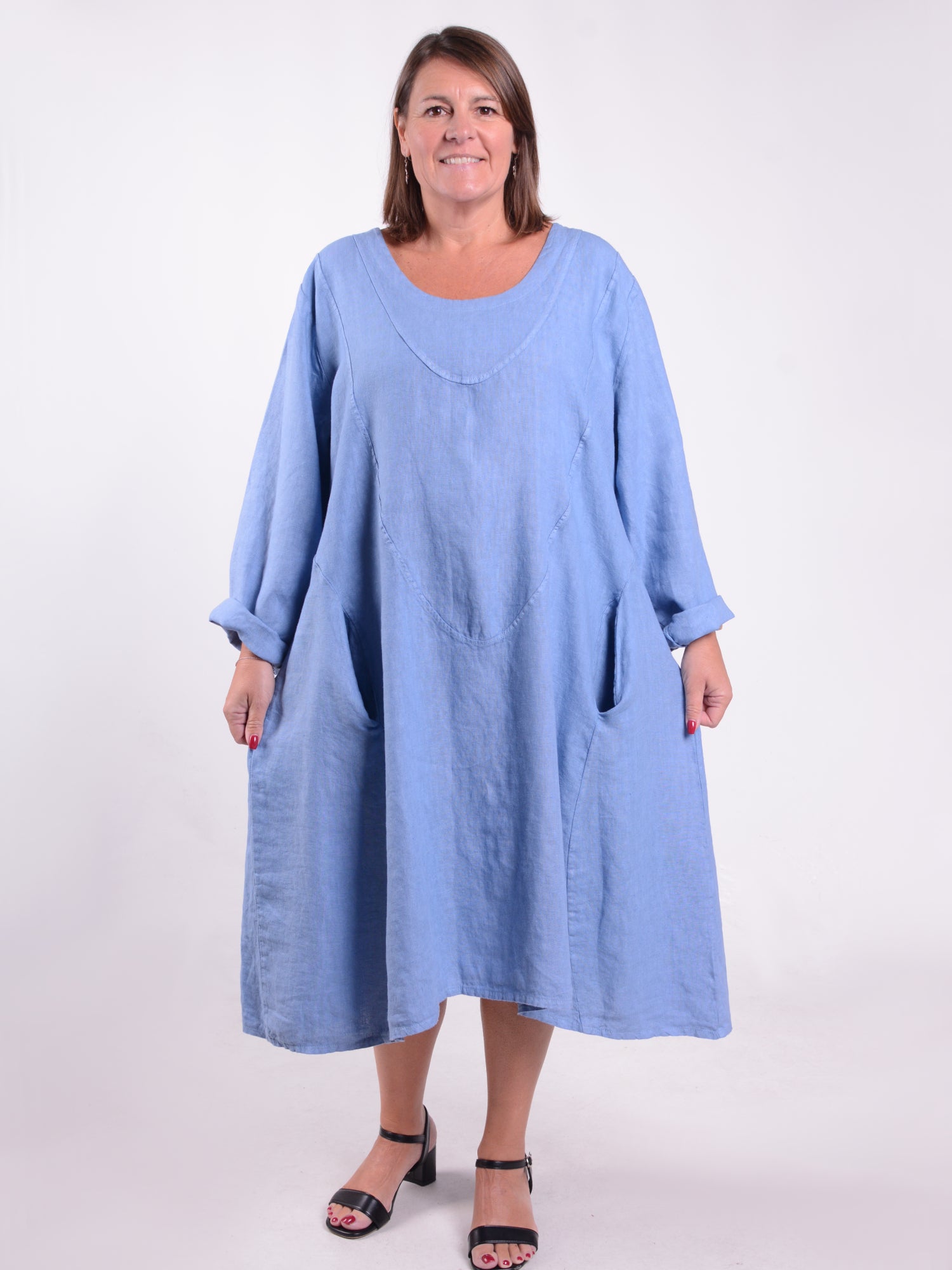 Lagenlook Linen A Line Dress - 9405, , Pure Plus Clothing, Lagenlook Clothing, Plus Size Fashion, Over 50 Fashion
