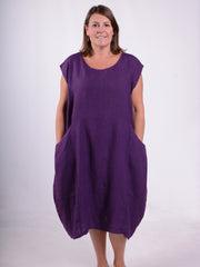 Lagenlook Linen Cap Sleeve Dress with Deep Pockets - 9450 Linen, Dresses, Pure Plus Clothing, Lagenlook Clothing, Plus Size Fashion, Over 50 Fashion