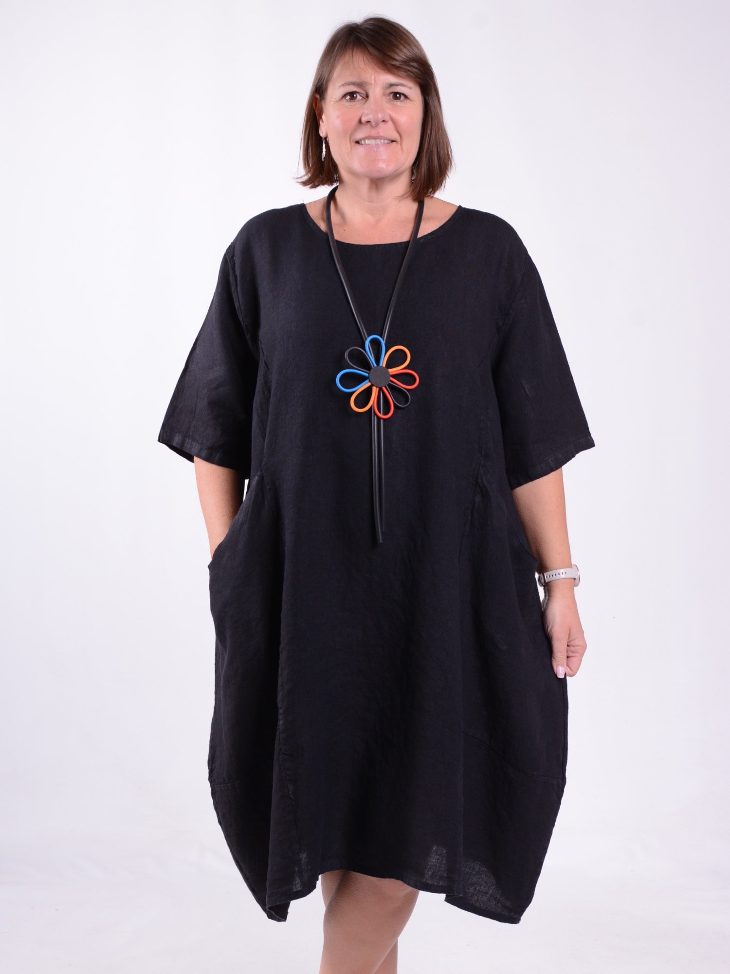 Linen Midi Dress with Pockets, , Pure Plus Clothing, Lagenlook Clothing, Plus Size Fashion, Over 50 Fashion