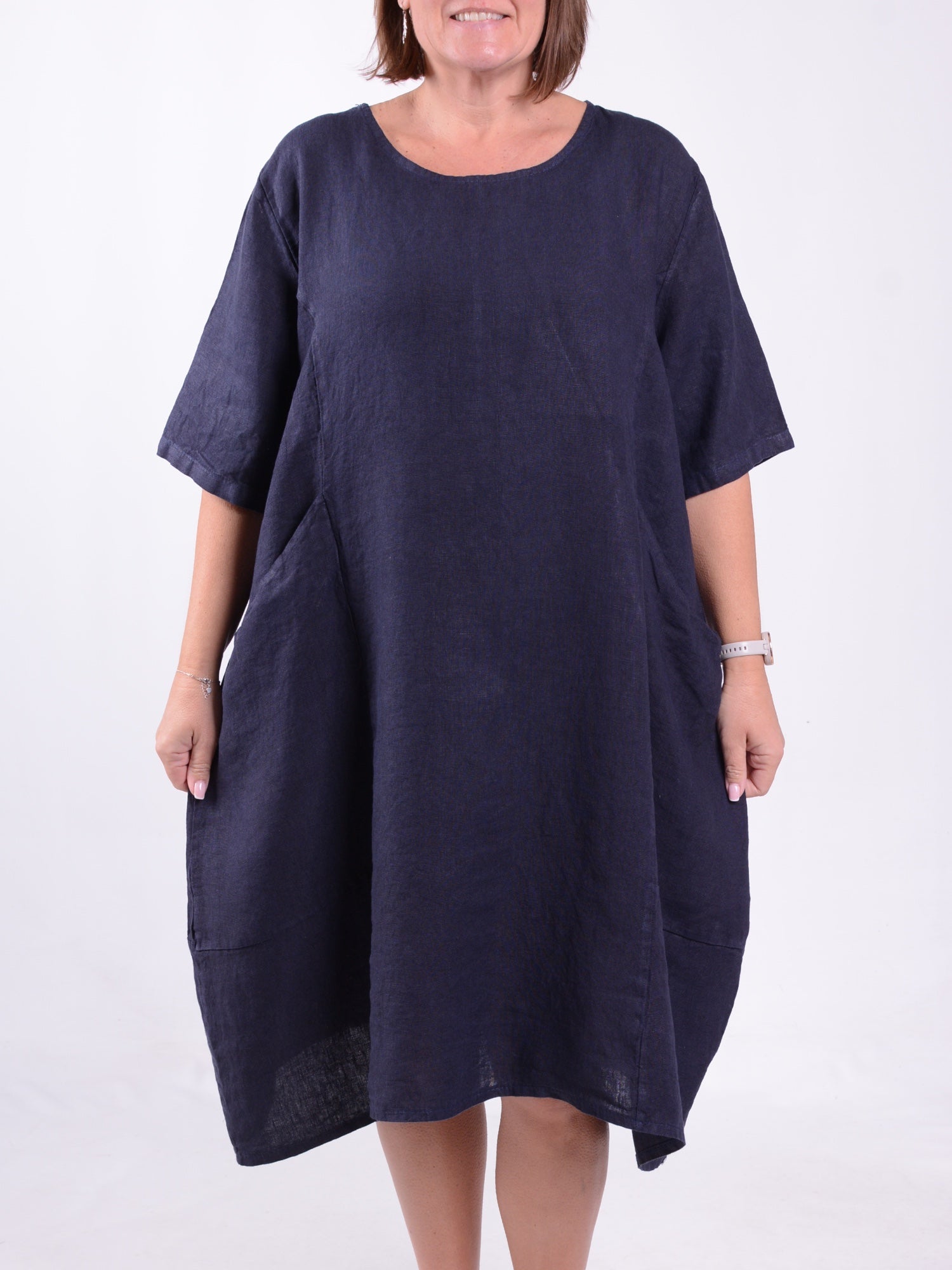 Linen Midi Dress with Pockets, , Pure Plus Clothing, Lagenlook Clothing, Plus Size Fashion, Over 50 Fashion