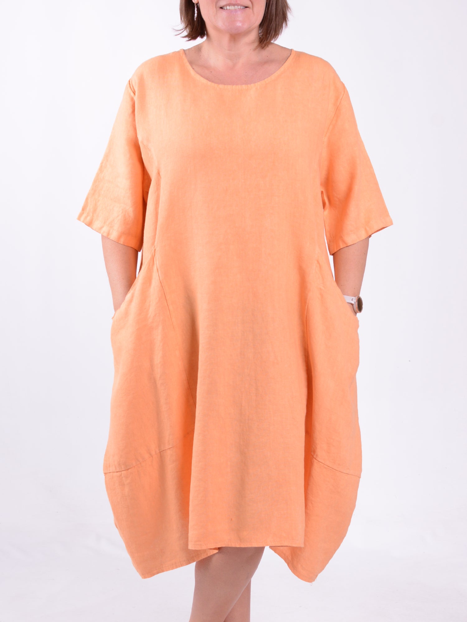 Linen Midi Dress with Pockets, , Pure Plus Clothing, Lagenlook Clothing, Plus Size Fashion, Over 50 Fashion