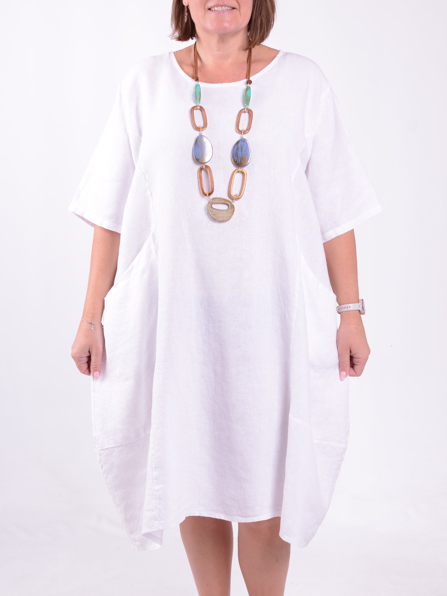 Linen Midi Dress with Pockets, , Pure Plus Clothing, Lagenlook Clothing, Plus Size Fashion, Over 50 Fashion