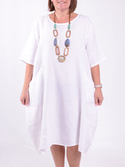 Linen Midi Dress with Pockets, , Pure Plus Clothing, Lagenlook Clothing, Plus Size Fashion, Over 50 Fashion