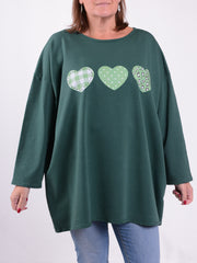 Sweatshirt with Pink Hearts Print - 9482HP, Tops & Shirts, Pure Plus Clothing, Lagenlook Clothing, Plus Size Fashion, Over 50 Fashion