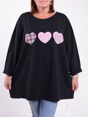 Sweatshirt with Pink Hearts Print - 9482HP, Tops & Shirts, Pure Plus Clothing, Lagenlook Clothing, Plus Size Fashion, Over 50 Fashion