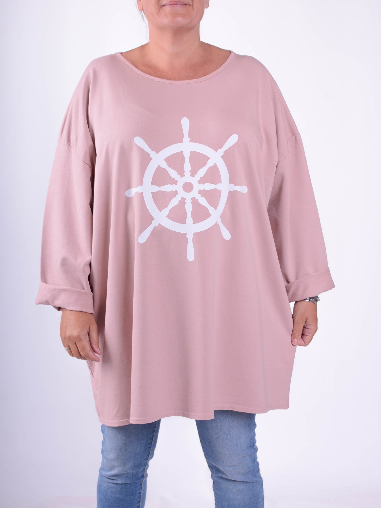 Basic Oversized Top with Nautical Wheel Print - 9482 Wheel, Tops & Shirts, Pure Plus Clothing, Lagenlook Clothing, Plus Size Fashion, Over 50 Fashion