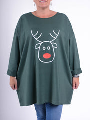 Christmas Cotton Top - 9482 RUDOLPH, Tops & Shirts, Pure Plus Clothing, Lagenlook Clothing, Plus Size Fashion, Over 50 Fashion