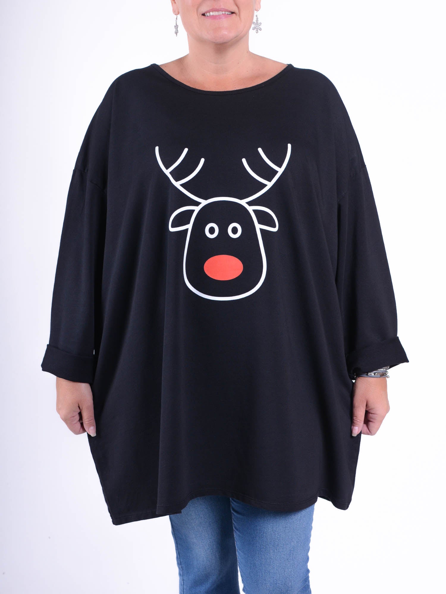 Christmas Cotton Top - 9482 RUDOLPH, Tops & Shirts, Pure Plus Clothing, Lagenlook Clothing, Plus Size Fashion, Over 50 Fashion