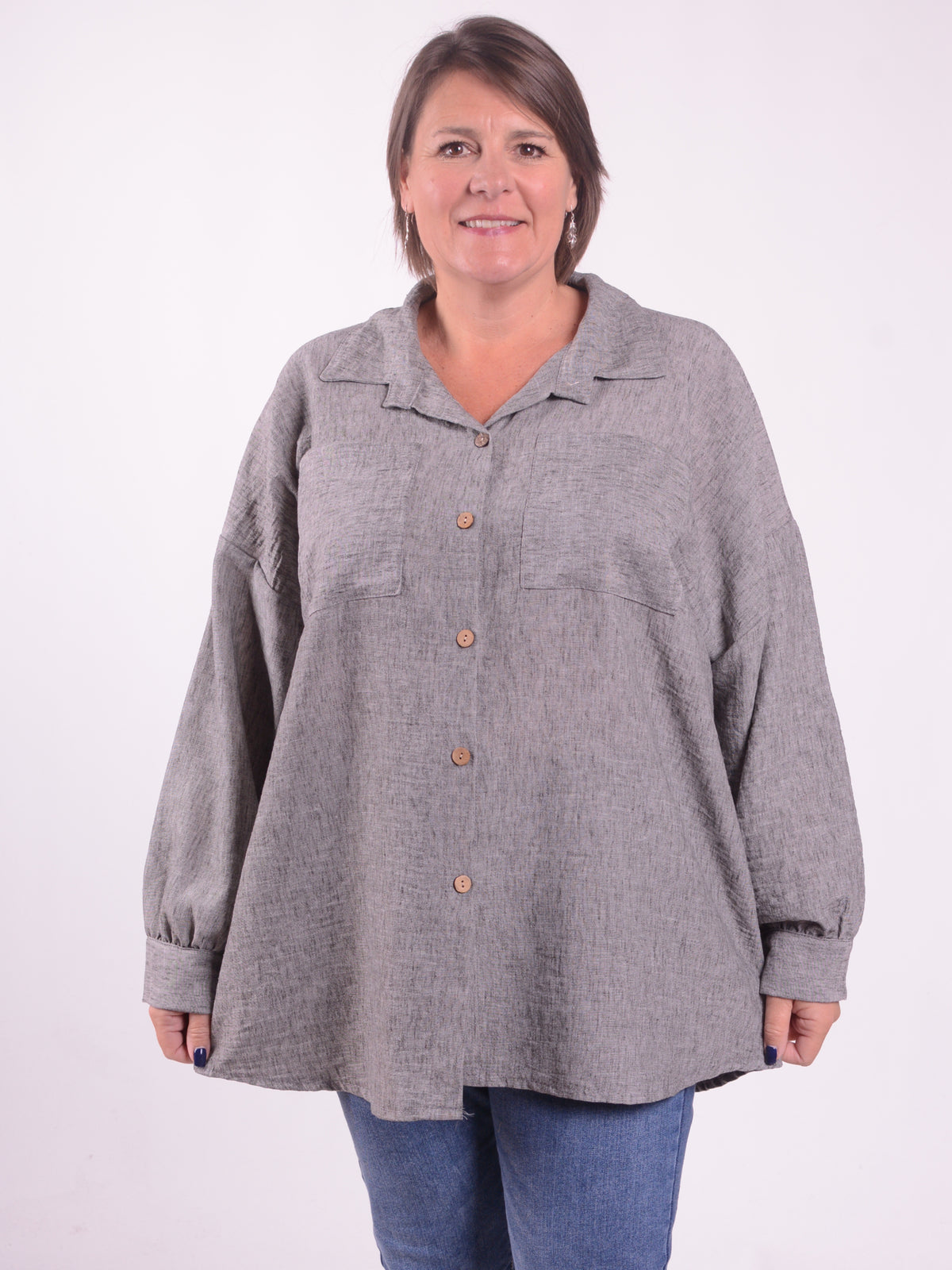 Collared Button Through Shirt - SH1, , Pure Plus Clothing, Lagenlook Clothing, Plus Size Fashion, Over 50 Fashion