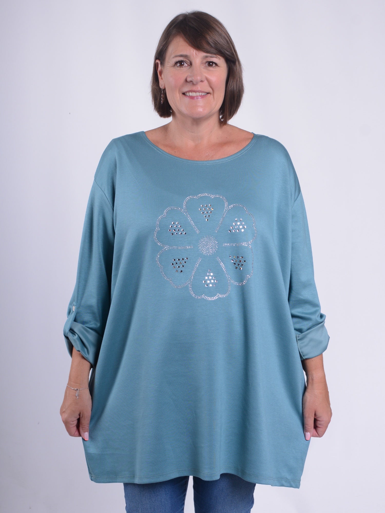 Cotton Flower Print Tunic - NOUF, , Pure Plus Clothing, Lagenlook Clothing, Plus Size Fashion, Over 50 Fashion